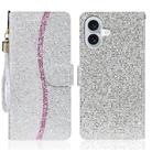 For iPhone 16 Glitter Powder Filp Leather Phone Case(Silver) - 1