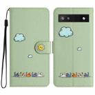 For Google Pixel 6a Cartoon Cats Leather Phone Case(Green) - 1
