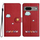 For Google Pixel 7 Cartoon Cats Leather Phone Case(Red) - 1