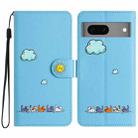 For Google Pixel 7 Cartoon Cats Leather Phone Case(Blue) - 1