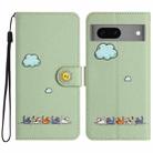 For Google Pixel 7 Cartoon Cats Leather Phone Case(Green) - 1