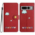 For Google Pixel 7 Pro Cartoon Cats Leather Phone Case(Red) - 1
