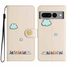 For Google Pixel 7 Pro Cartoon Cats Leather Phone Case(Beige White) - 1