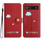 For Google Pixel 7a Cartoon Cats Leather Phone Case(Red) - 1