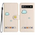For Google Pixel 7a Cartoon Cats Leather Phone Case(Beige White) - 1