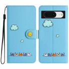 For Google Pixel 8 Cartoon Cats Leather Phone Case(Blue) - 1