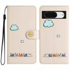 For Google Pixel 8 Cartoon Cats Leather Phone Case(Beige White) - 1