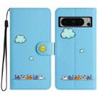 For Google Pixel 8 Pro Cartoon Cats Leather Phone Case(Blue) - 1