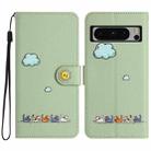 For Google Pixel 8 Pro Cartoon Cats Leather Phone Case(Green) - 1