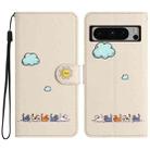 For Google Pixel 8 Pro Cartoon Cats Leather Phone Case(Beige White) - 1