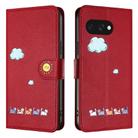 For Google Pixel 9a Cartoon Cats Leather Phone Case(Red) - 2