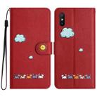 For Xiaomi Redmi 9A Cartoon Cats Leather Phone Case(Red) - 1