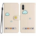 For Xiaomi Redmi 9A Cartoon Cats Leather Phone Case(Beige White) - 1