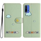 For Xiaomi Redmi 9T Cartoon Cats Leather Phone Case(Green) - 1