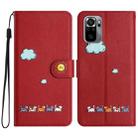 For Xiaomi Redmi Note 10 4G Cartoon Cats Leather Phone Case(Red) - 1