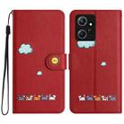 For Xiaomi Redmi Note 12 4G Global Cartoon Cats Leather Phone Case(Red) - 1
