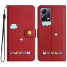 For Xiaomi Redmi Note 12 5G Global Cartoon Cats Leather Phone Case(Red) - 1