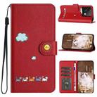 For Xiaomi Redmi Note 13 4G Cartoon Cats Leather Phone Case(Red) - 1