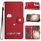 For Xiaomi Redmi 13C 4G / 5G Cartoon Cats Leather Phone Case(Red) - 1