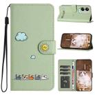 For Xiaomi Redmi 13C 4G / 5G Cartoon Cats Leather Phone Case(Green) - 1