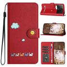 For Xiaomi Poco X6 Pro Cartoon Cats Leather Phone Case(Red) - 1