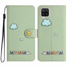 For Samsung Galaxy A12 Cartoon Cats Leather Phone Case(Green) - 1