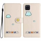 For Samsung Galaxy A12 Cartoon Cats Leather Phone Case(Beige White) - 1
