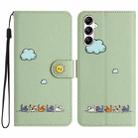 For Samsung Galaxy A14 Cartoon Cats Leather Phone Case(Green) - 1