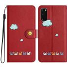 For Samsung Galaxy S20 Cartoon Cats Leather Phone Case(Red) - 1