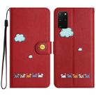 For Samsung Galaxy S20+ Cartoon Cats Leather Phone Case(Red) - 1