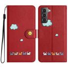 For Samsung Galaxy S21 5G Cartoon Cats Leather Phone Case(Red) - 1