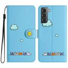 For Samsung Galaxy S21 5G Cartoon Cats Leather Phone Case(Blue) - 1