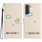 For Samsung Galaxy S21 5G Cartoon Cats Leather Phone Case(Beige White) - 1