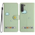 For Samsung Galaxy S21 FE 5G Cartoon Cats Leather Phone Case(Green) - 1