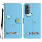For Samsung Galaxy S21+ 5G Cartoon Cats Leather Phone Case(Blue) - 1