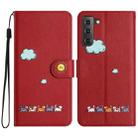 For Samsung Galaxy S22 5G Cartoon Cats Leather Phone Case(Red) - 1