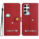 For Samsung Galaxy S22 Ultra 5G Cartoon Cats Leather Phone Case(Red) - 1