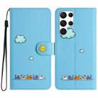 For Samsung Galaxy S22 Ultra 5G Cartoon Cats Leather Phone Case(Blue) - 1