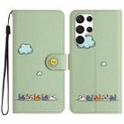 For Samsung Galaxy S22 Ultra 5G Cartoon Cats Leather Phone Case(Green) - 1