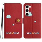 For Samsung Galaxy S23 5G Cartoon Cats Leather Phone Case(Red) - 1