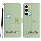 For Samsung Galaxy S23 5G Cartoon Cats Leather Phone Case(Green) - 1