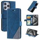 For iPhone 15 Pro Skin Feel Splicing Leather Phone Case(Blue) - 1