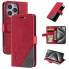 For iPhone 15 Pro Skin Feel Splicing Leather Phone Case(Red) - 1