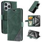 For iPhone 15 Pro Skin Feel Splicing Leather Phone Case(Green) - 1