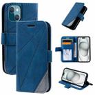 For iPhone 15 Skin Feel Splicing Leather Phone Case(Blue) - 1