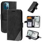 For iPhone 15 Skin Feel Splicing Leather Phone Case(Black) - 1