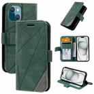 For iPhone 15 Skin Feel Splicing Leather Phone Case(Green) - 1