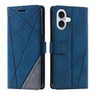 For iPhone 16 Plus Skin Feel Splicing Leather Phone Case(Blue) - 1