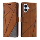 For iPhone 16 Plus Skin Feel Splicing Leather Phone Case(Brown) - 1