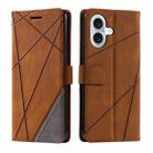 For iPhone 16 Skin Feel Splicing Leather Phone Case(Brown) - 1
